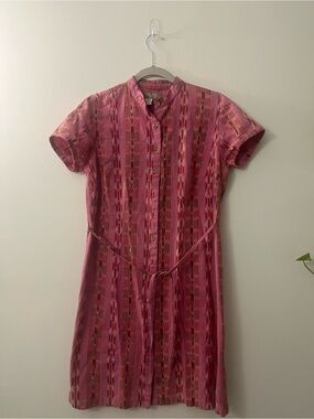 The Territory Ahead Pink Patterned Button-Front Midi Dress